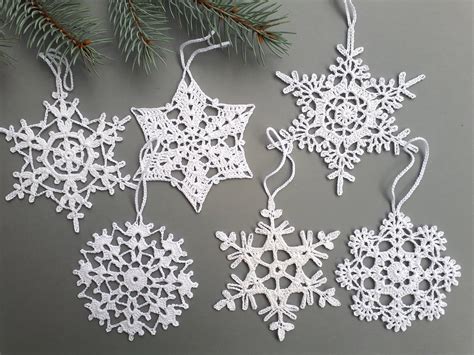 Snowflake Ornaments Crocheted Snowflakes Crochet Appliques Christmas