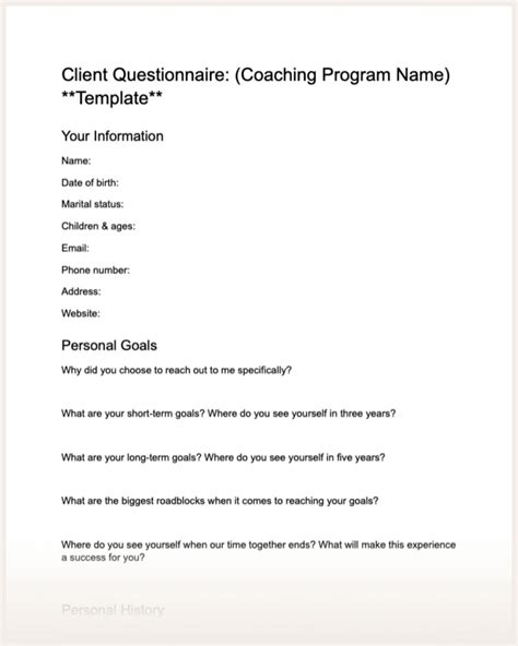 Life Coaching Intake Form Template