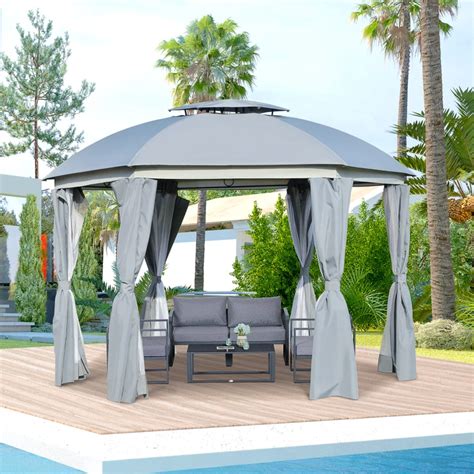 Outsunny 12' x 12' Outdoor Gazebo Canopy, Dome Patio Gazebo Netting ...