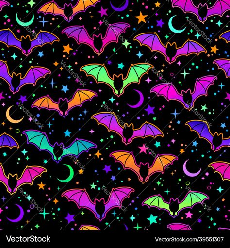 Seamless Pattern Of Multicolored Bright Bats Vector Image