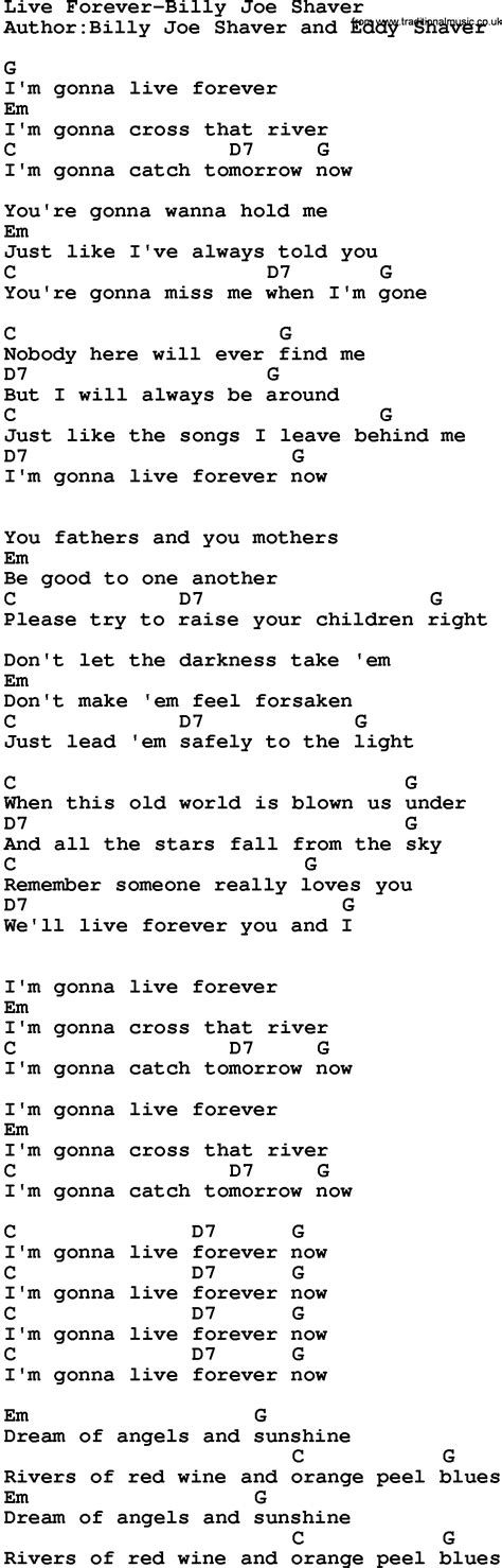 Country Music:Live Forever-Billy Joe Shaver Lyrics and Chords