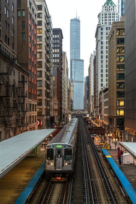 Train on Elevated Tracks within Buildings at the Loop Stock Image ...