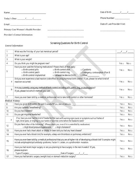 Indiana Screening Questions For Birth Control Draft Fill Out Sign