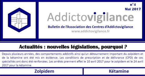 Bulletin national daddictovigilance Zolpidem Kétamine