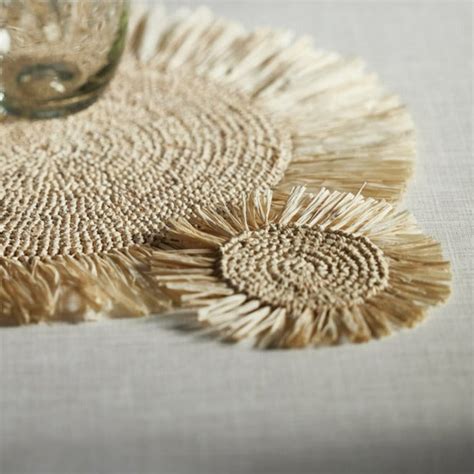 Fringed Palm Raffia Coasters Set Of 6