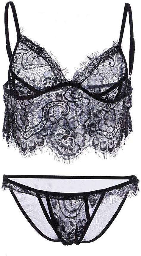 Damen Dessous Set Hübsch Exquisite Einfarbig Spitze Transparent