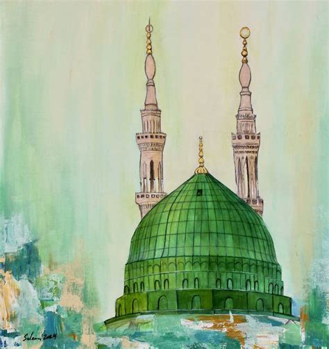 Masjid Nabawi Green Dome Painting by Muhammad Suleman Rehman | Saatchi Art