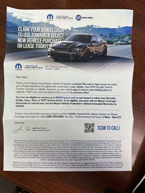 $5,000 Mopar Lifetime Maxcare bonus cash offer - Signed Deals & Tips
