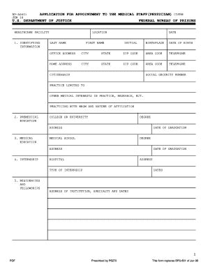 Fillable Online Bop Form BP A601 063 Application For Appointment To