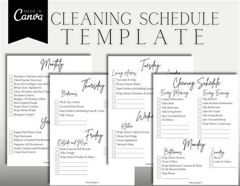 Editable Cleaning Schedule Template Digital Cleaning Checklist Template Minimalist Home Sahm