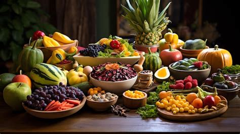 Premium Photo Colorful Vegan Feast Vibrant Stock Image Of Fresh Fruits And Vegetables On Large