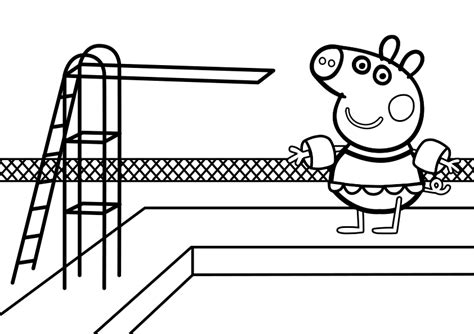 Peppa Pig in a pool coloring page