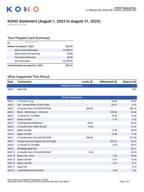 KOHO Bank Statement | PDF | Apple Pay | Financial Services