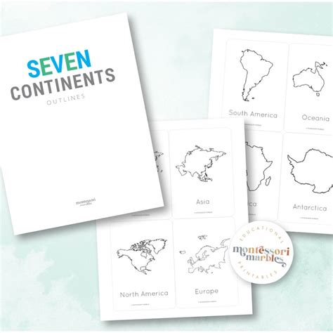 SEVEN CONTINENTS Outline Cards Montessori Inspired Learning Resources Outlines for Coloring and ...