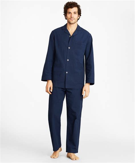 Brooks Brothers Mens Seersucker Tonal Stripe Pajamas Navy Brooks