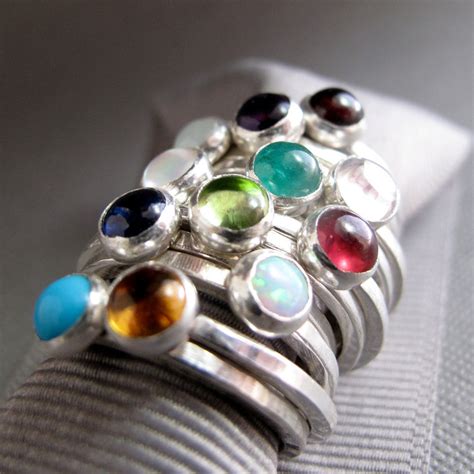 Birthstone Stacking Rings Sterling Silver & 5mm Stones - Etsy