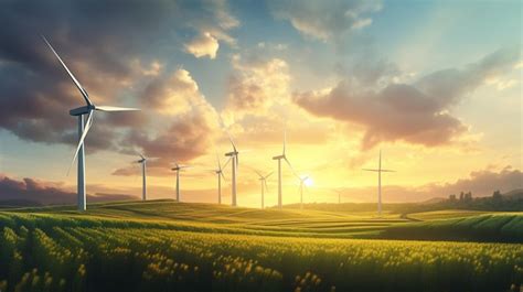 Premium Ai Image Wind Turbines In The Field With Colorful Sky And Clouds