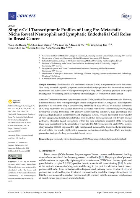 PDF Single Cell Transcriptomic Profiles Of Lung Pre Metastatic Niche