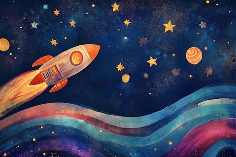 Premium Photo | Rocket in space with planets and stars Digital painting ...