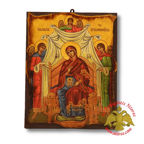 Byzantine Wooden Icon Antique Style Saint Theotokos Egkimonousa Wooden