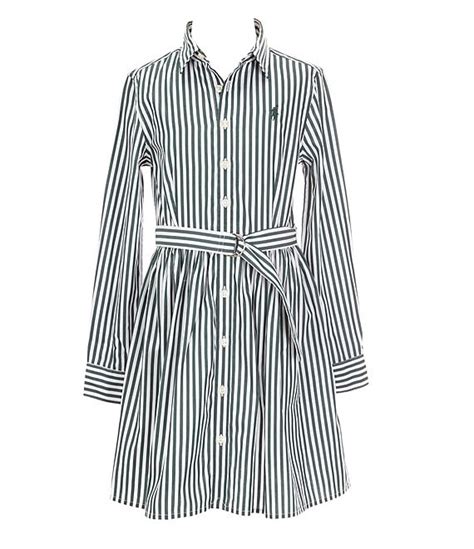 Polo Ralph Lauren Big Girls 7 16 Long Sleeve Striped Belted Poplin Fit And Flare Shirtdress