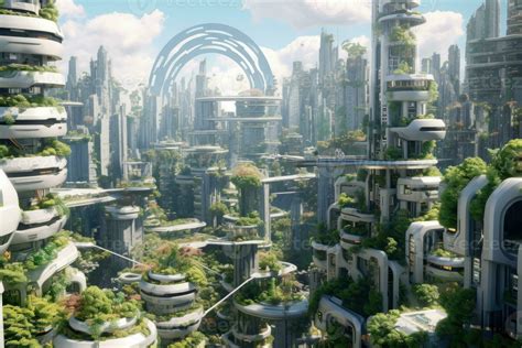 Metropolis friendly ecology mega city buildings and towers, green ...