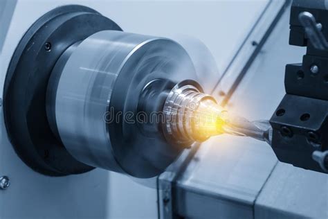 The Cnc Lathe Machine Slot Cutting By The Milling Turret Stock Image