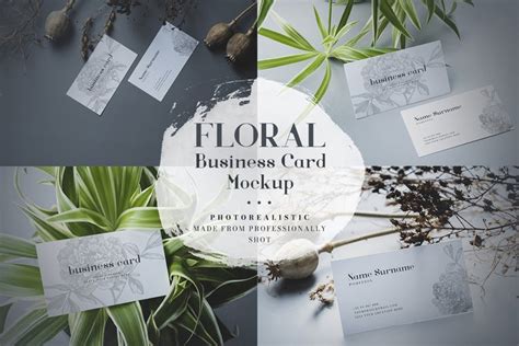 Floral Business Card Mockup - Photorealistic