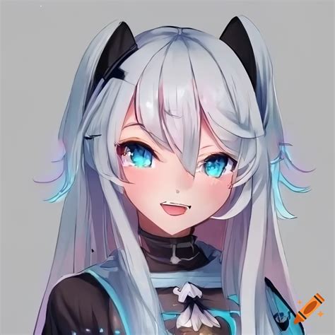 A Woman With Long White Hair And Blue Eyes Anime Vtuber Full Body