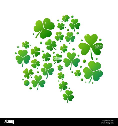 Green Bright Shamrock Made Of Small Shamrocks Or Clovers Vector Saint