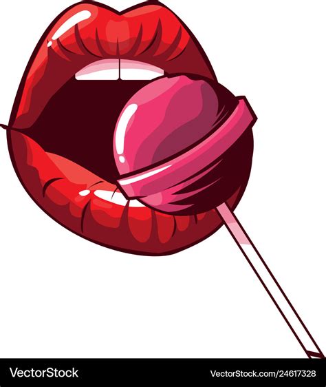 Sexy Female Lips With Lollipop Pop Art Style Vector Image