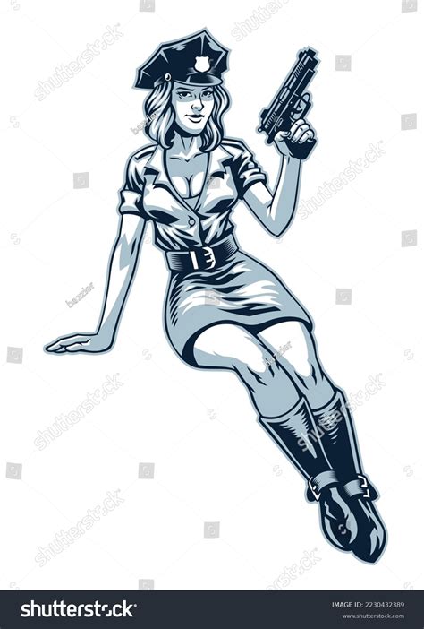 Vintage Monochrome Drawing Sexy Police Women Stock Vector Royalty Free 2230432389 Shutterstock