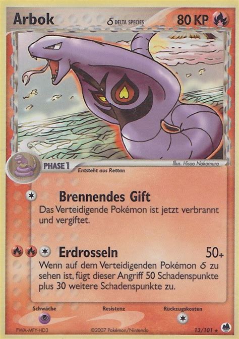 Arbok 13 101 Wert Bild Künstler Seltenheit Pokemonkarte de