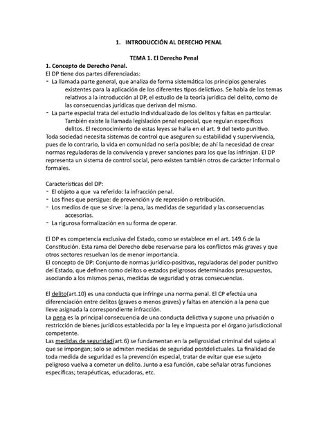 Resumen Completo Derecho Penal Introducci N Al Derecho Penal Tema