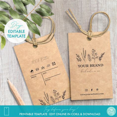 Editable Floral Clothing Hang Tag Template Printable Clothing Price Tag