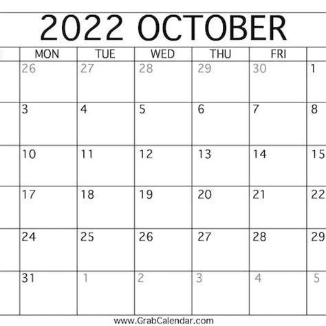 October 2022 Calendar — Hashnode