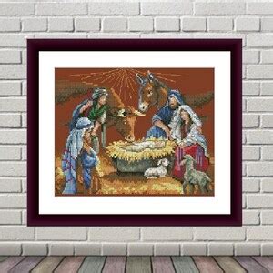 Christmas Eve Pdf Counted Cross Stitch Pattern Nativity Scene Holiday