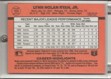 Donruss Nolan Ryan Texas Rangers Baseball Card Ebay