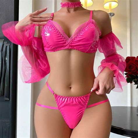 Htnbo Women S Exotic Lingerie Sets With Sleeve Faux Leather Sexy Lace