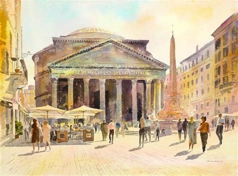 The Pantheon Rome Painting By Alan Reed Watercolor Painting Art