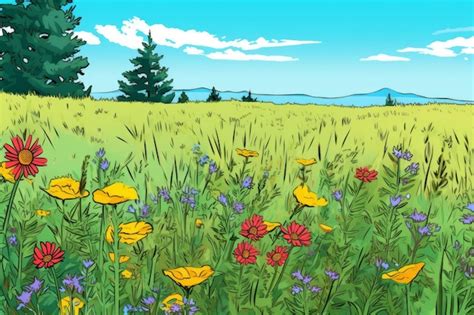 Dessin Colorisé D un Pré De Fleurs De Campagne Photo Premium