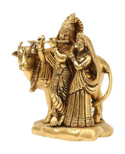 Mangalam Handicrafts Boutique Gold Toned Radha Krishna With Cow Idol