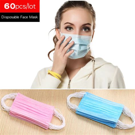 60pcs Lot 3 Ply Anti Dust Disposable Face Mask Medical Dental Earloop