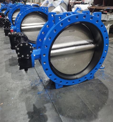 Turbine Butterfly Valve EPDM Disc Gear Drive Gearbox Double Flange Type