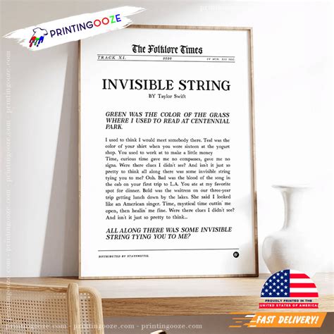 The Folklore Times Invisible String Lyrics Poster - Printing Ooze