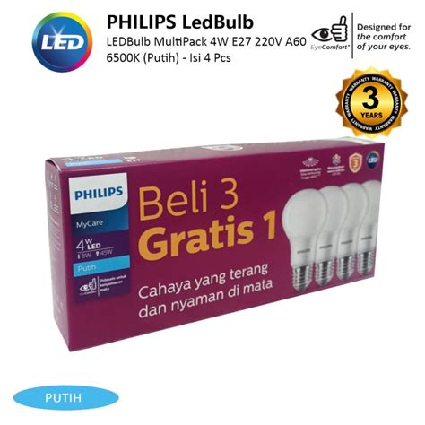 Lampu Philips Multipack Ledbulb W E A Mycare Isi Putih K