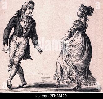 Dance Gavotte Dancing Couples France Circa 1805 Wood Engraving