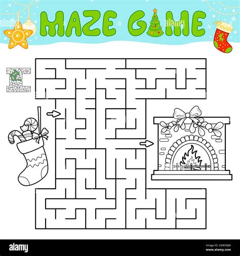 Christmas Maze Puzzle Game For Children Outline Maze Or Labyrinth Game