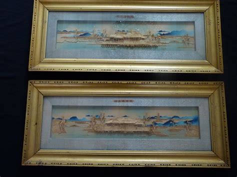 Two framed Chinese landscape cork art sculpture carved - Catawiki