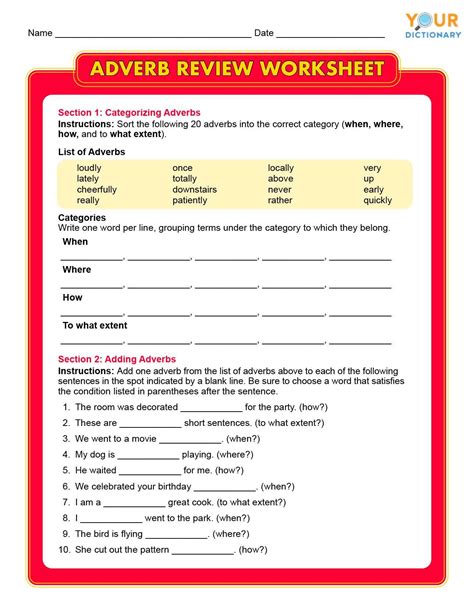 Adverb Worksheets For Elementary School Printable Free K5 Learning Grade 4 Adjectives And